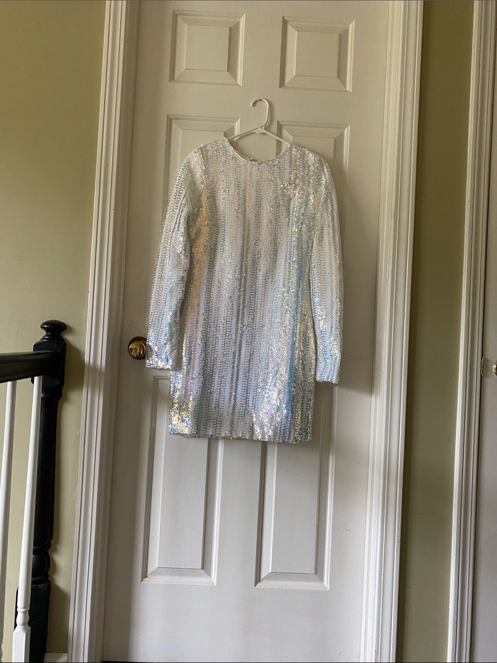 Endless Rose Silver Iridescent Sequin Long-Sleeve Mini Dress